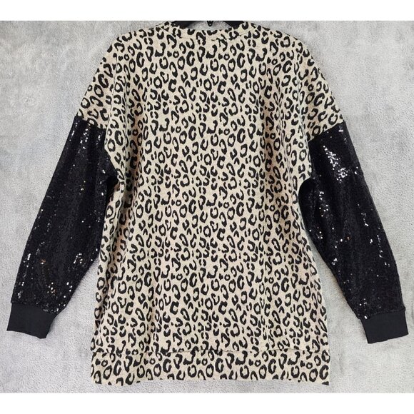 The ZigZag Stripe Sweater Womens Large Black Leopard Sequin Momcore Pullover - Picture 2 of 10